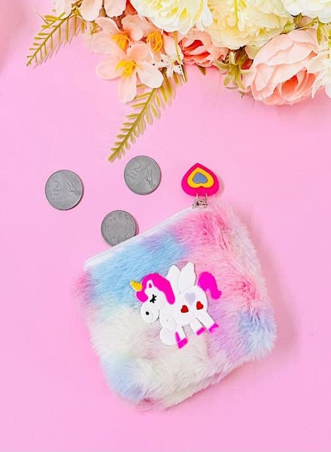 AMANVANI Unicorn Pouch for Kids Girls Cartoon Fur Coin Pouch for Kids Unicorn Wallet for Girls Birthday Return Gifts (3 picec) - Image 2